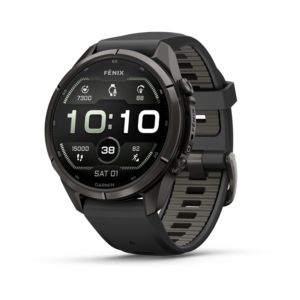 fenix 9 Pro - 43mm - Carbon Grey DLC Titanium with Black/Pebble Grey Silicone Band