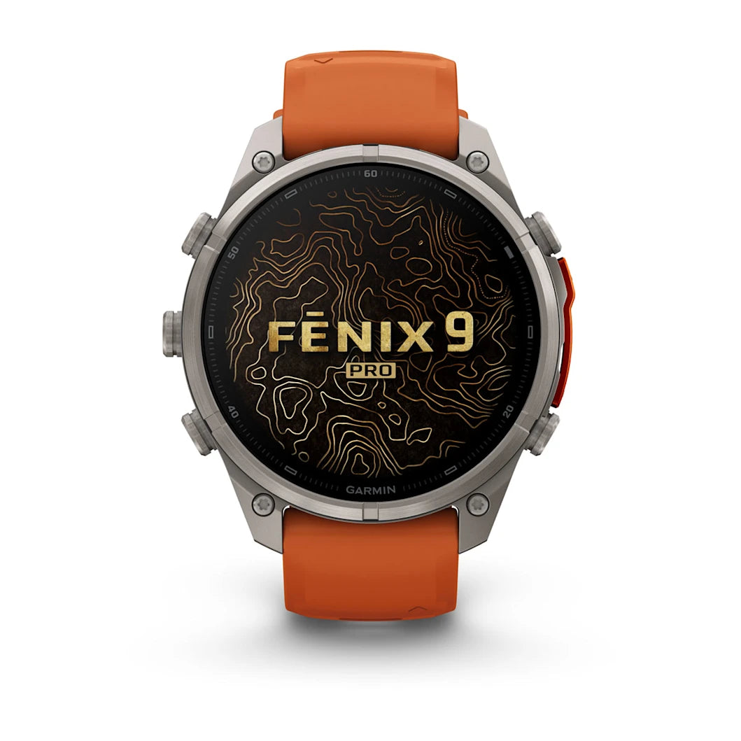 fenix 9 Pro - 47mm - Titanium with Autumn Orange/Spark Orange Silicone Band
