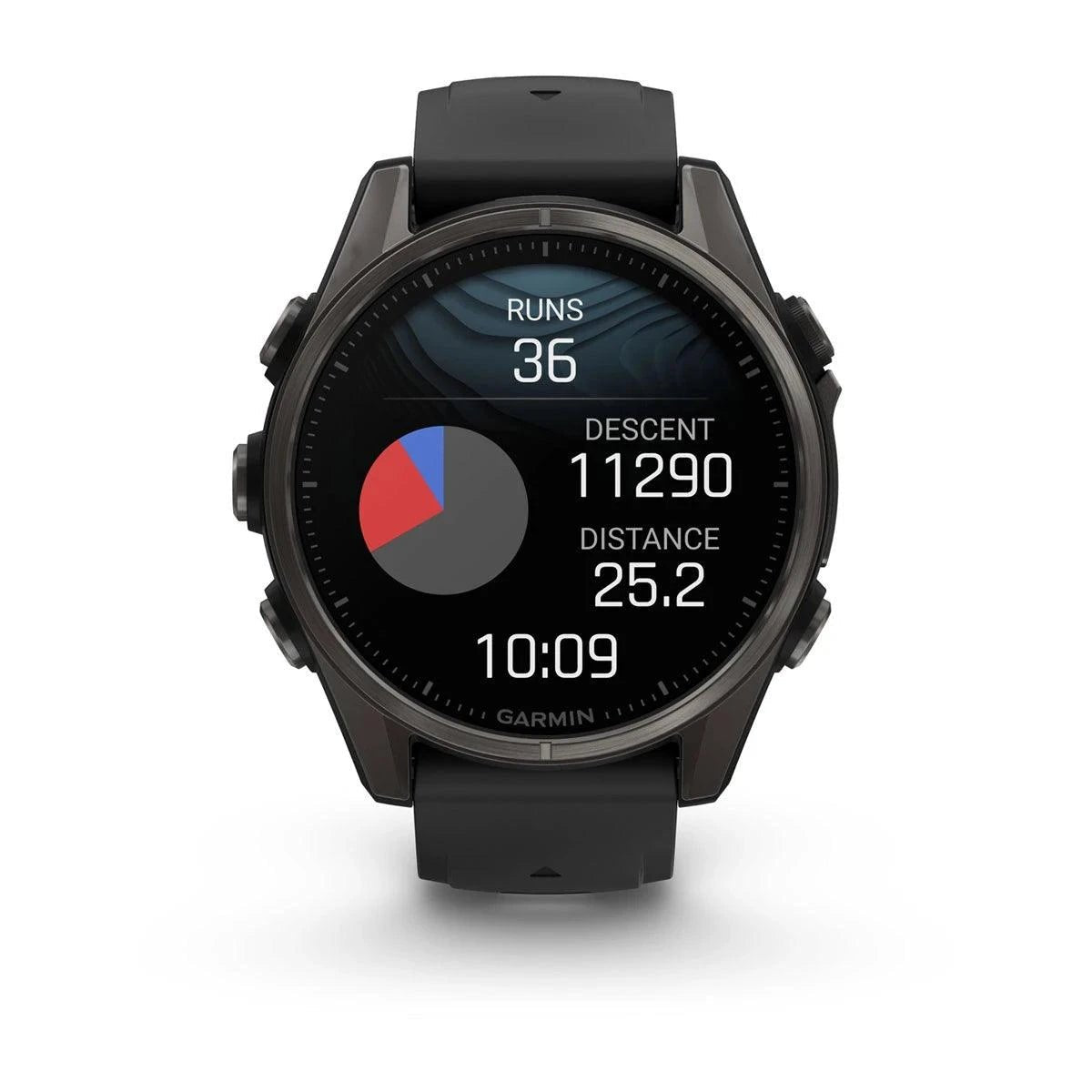 fenix 8 – 43 mm, AMOLED Sapphire, Carbon Grey DLC Titanium with Black/Pebble Grey Silicone Band - Fitness New Zealand