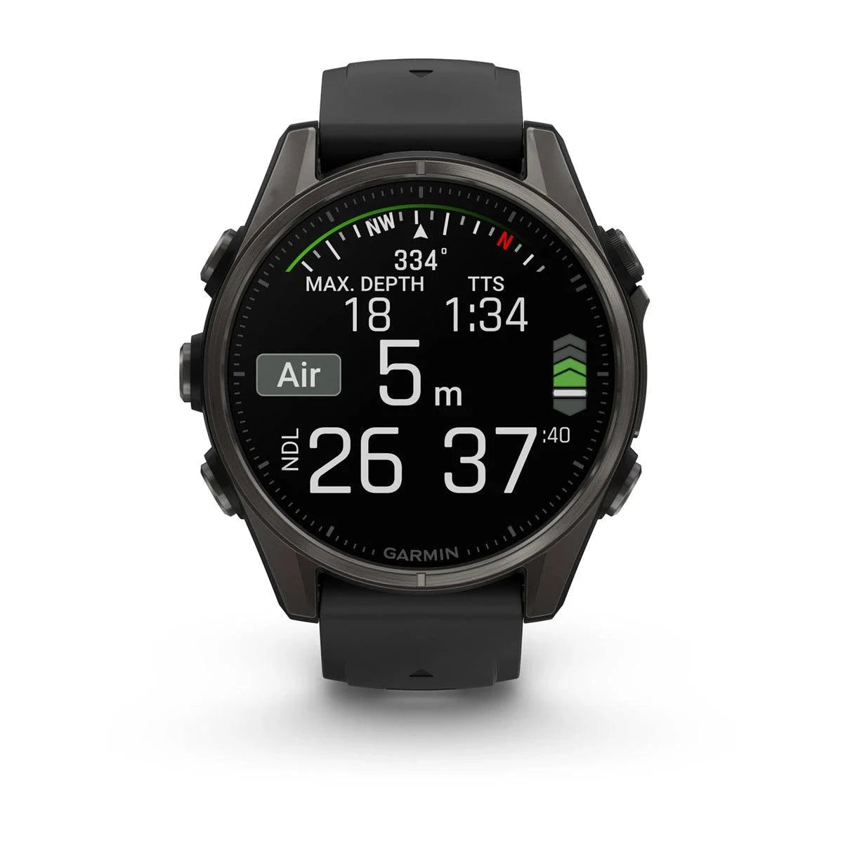 fenix 8 – 43 mm, AMOLED Sapphire, Carbon Grey DLC Titanium with Black/Pebble Grey Silicone Band - Fitness New Zealand