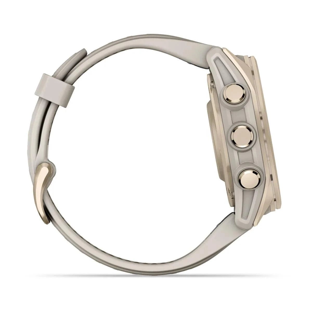 fenix 8 – 43 mm, AMOLED Sapphire, Soft Gold with Fog Grey/Dark Sandstone Silicone Band - Fitness New Zealand