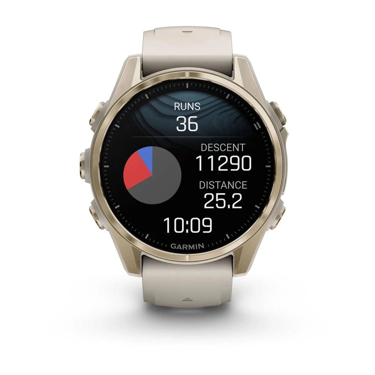 fenix 8 – 43 mm, AMOLED Sapphire, Soft Gold with Fog Grey/Dark Sandstone Silicone Band - Fitness New Zealand