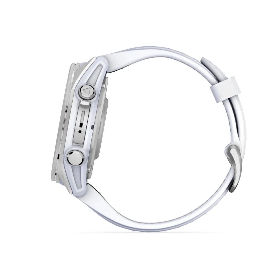 fenix 8 – 43 mm, AMOLED - Silver with Whitestone Silicone Band - Fitness New Zealand