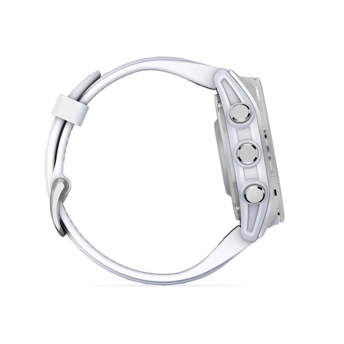 fenix 8 – 43 mm, AMOLED - Silver with Whitestone Silicone Band - Fitness New Zealand