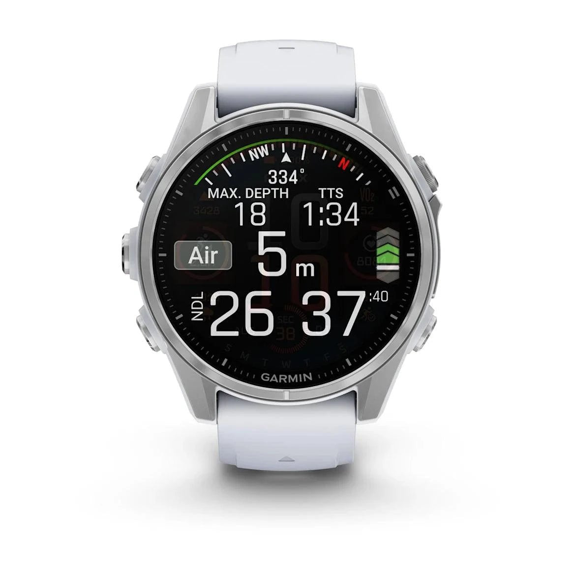 fenix 8 – 43 mm, AMOLED - Silver with Whitestone Silicone Band - Fitness New Zealand