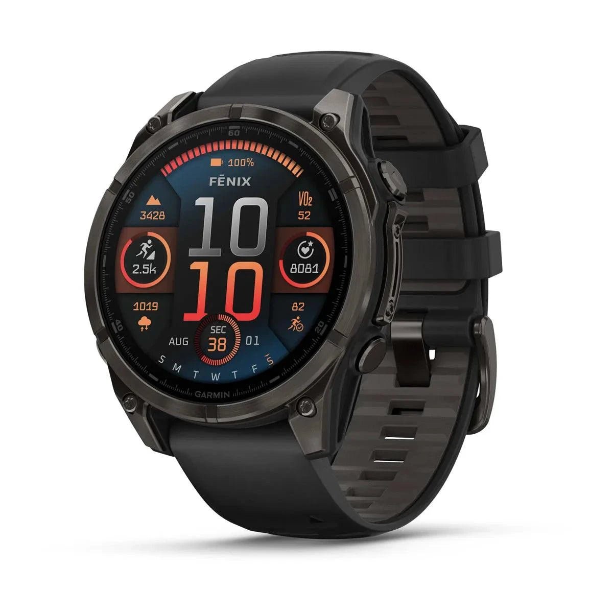 fenix 8 – 47 mm, AMOLED Sapphire, Carbon Grey DLC Titanium with Black/Pebble Grey Silicone Band - Fitness New Zealand