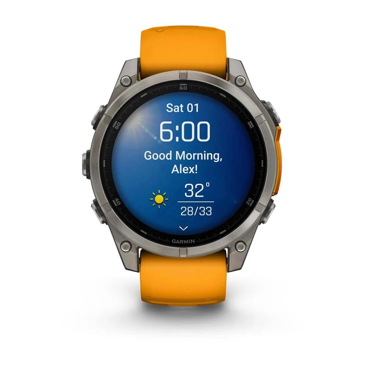 fenix 8 – 47 mm, AMOLED Sapphire, Titanium with Spark Orange/Graphite Silicone Band - Fitness New Zealand