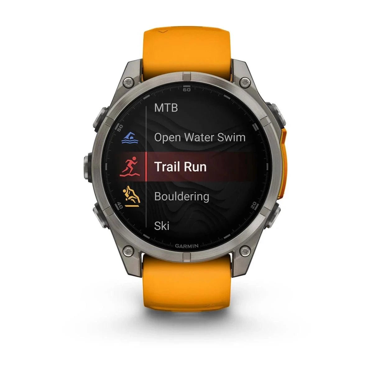 fenix 8 – 47 mm, AMOLED Sapphire, Titanium with Spark Orange/Graphite Silicone Band - Fitness New Zealand