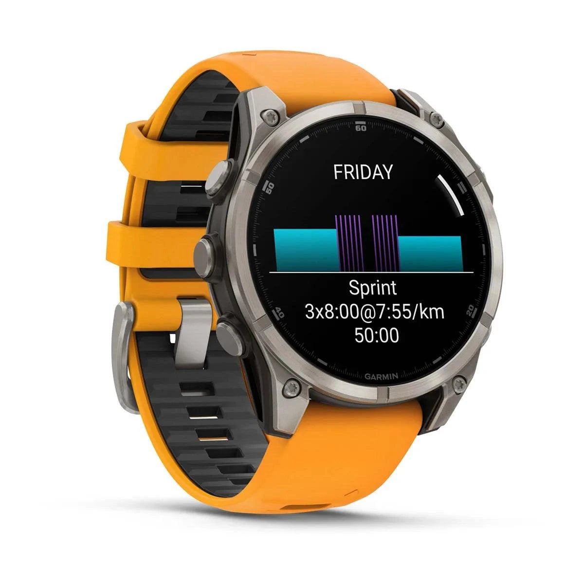 fenix 8 – 47 mm, AMOLED Sapphire, Titanium with Spark Orange/Graphite Silicone Band - Fitness New Zealand