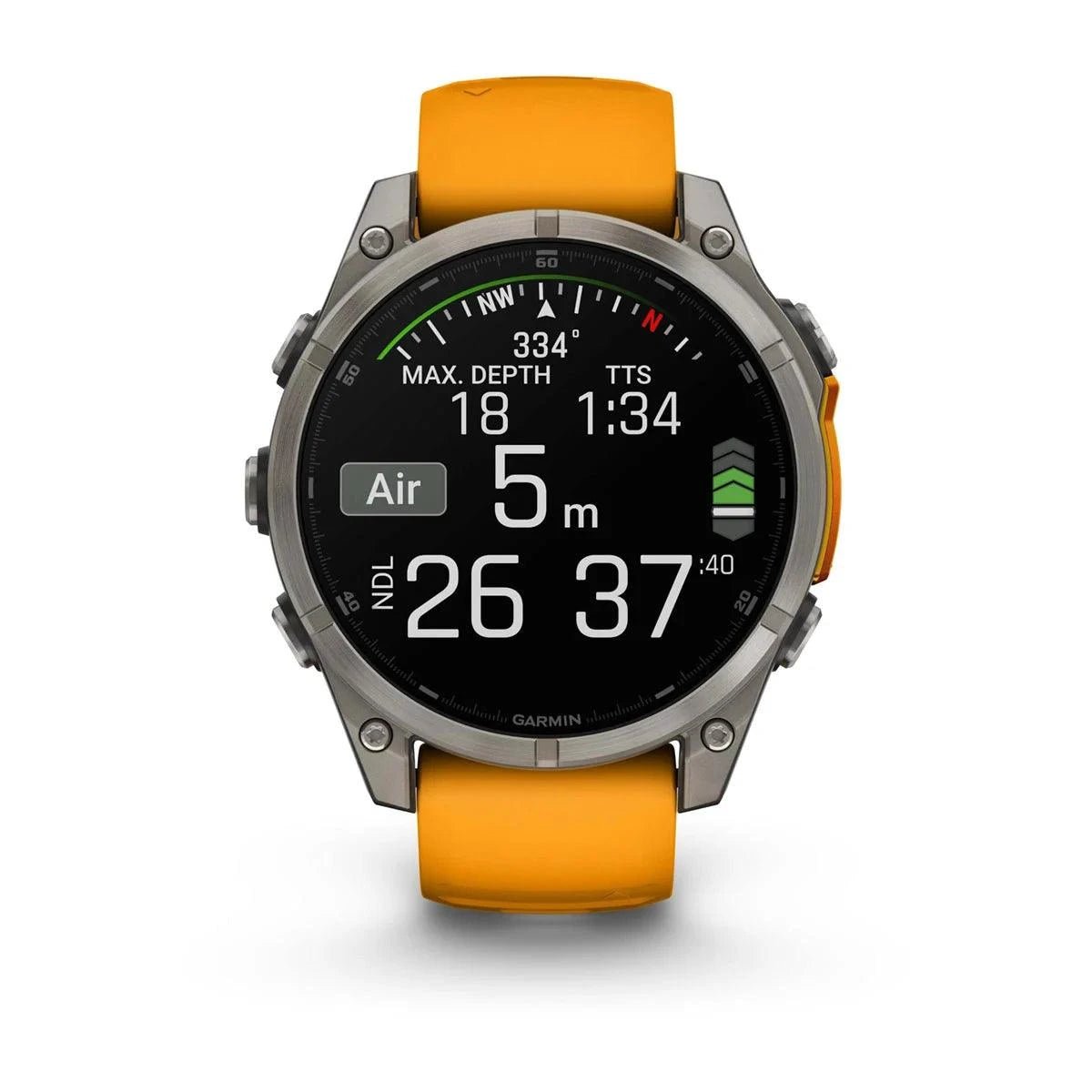 fenix 8 – 47 mm, AMOLED Sapphire, Titanium with Spark Orange/Graphite Silicone Band - Fitness New Zealand