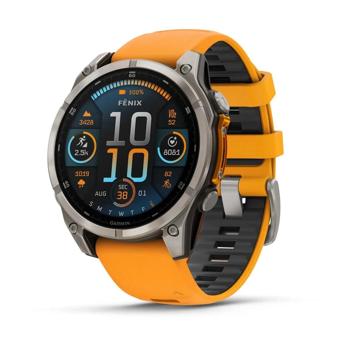 fenix 8 – 47 mm, AMOLED Sapphire, Titanium with Spark Orange/Graphite Silicone Band - Fitness New Zealand