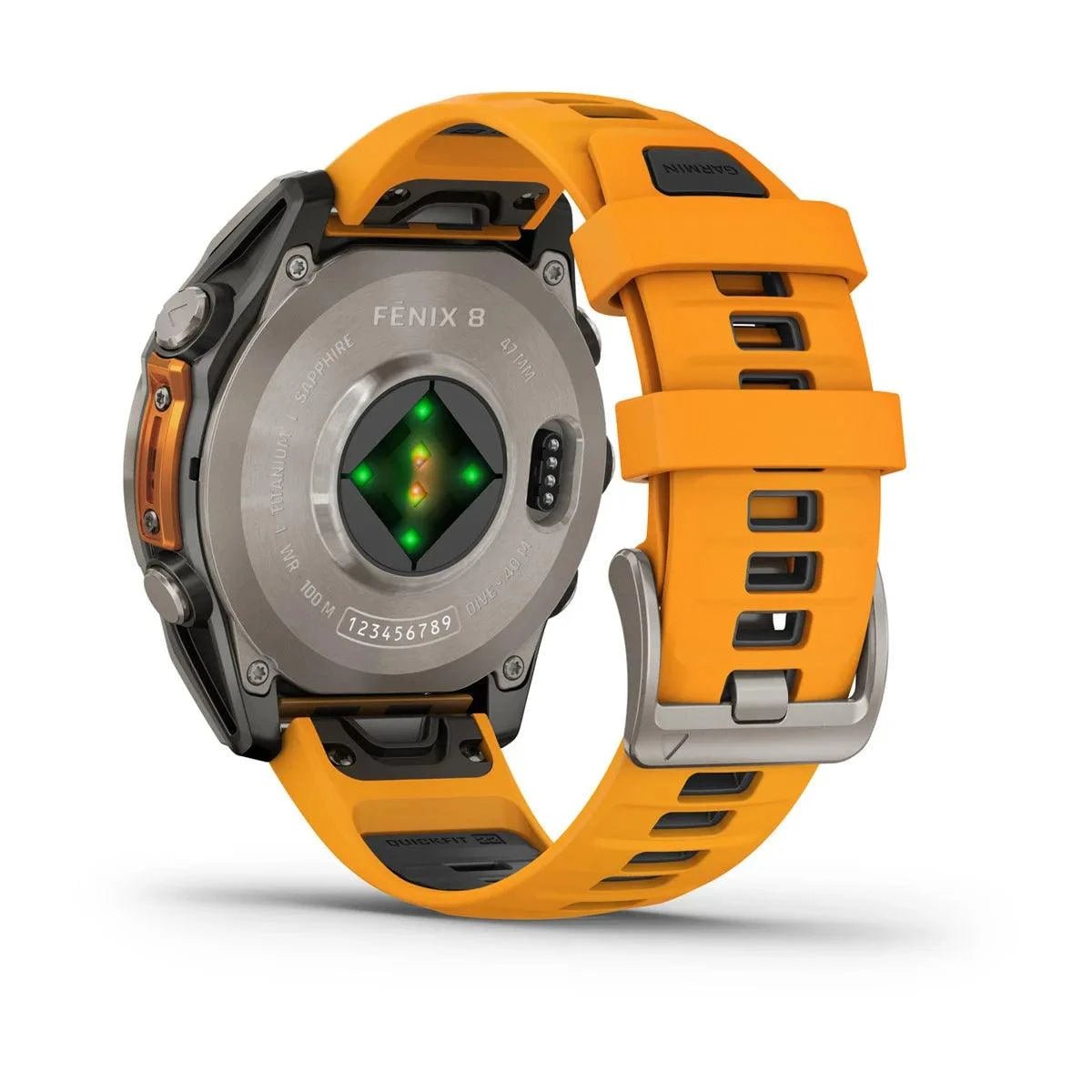 fenix 8 – 47 mm, AMOLED Sapphire, Titanium with Spark Orange/Graphite Silicone Band - Fitness New Zealand