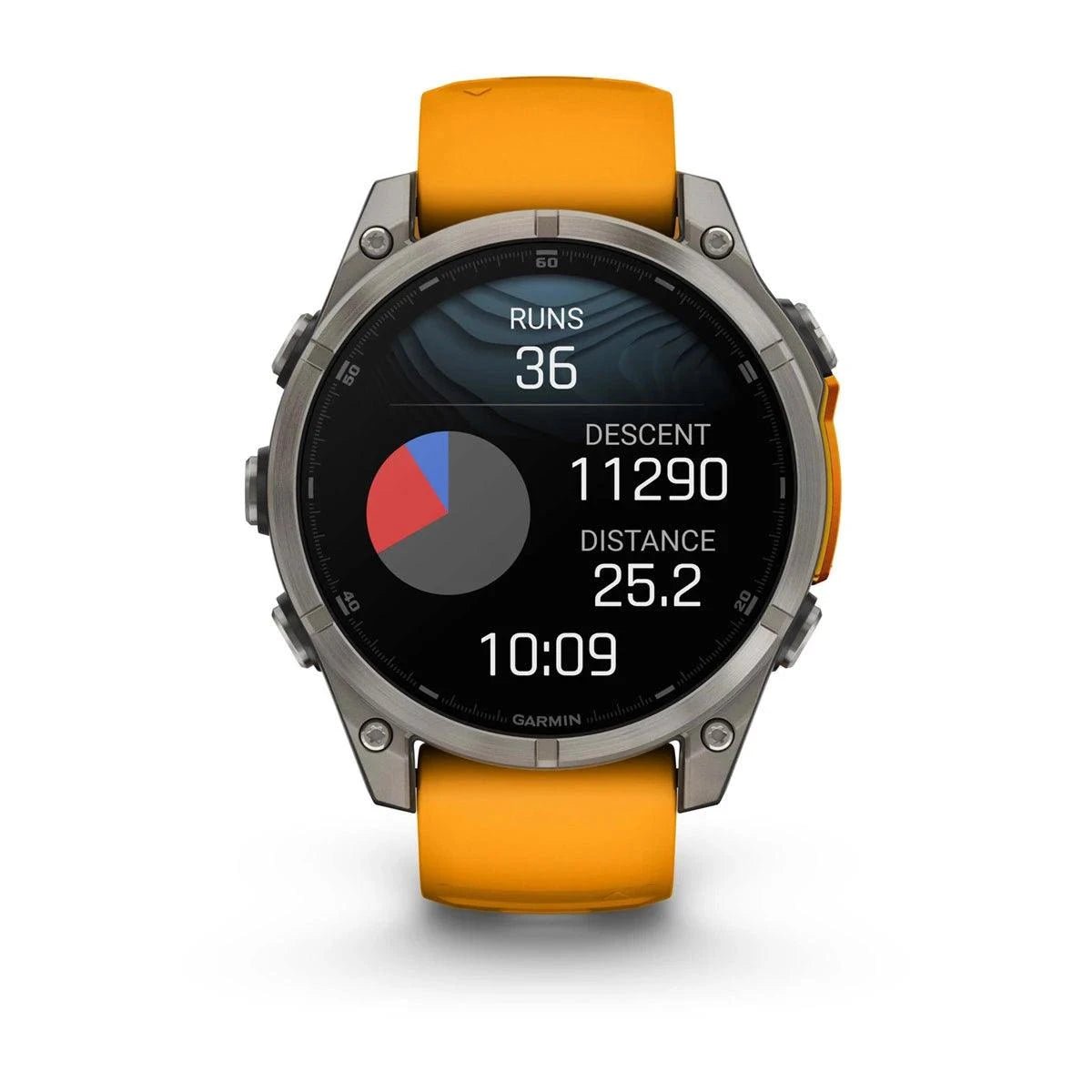 fenix 8 – 47 mm, AMOLED Sapphire, Titanium with Spark Orange/Graphite Silicone Band - Fitness New Zealand