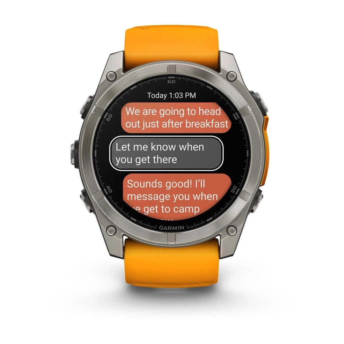 fenix 8 – 51 mm, AMOLED Sapphire, Titanium with Spark Orange/Graphite Silicone Band - Fitness New Zealand