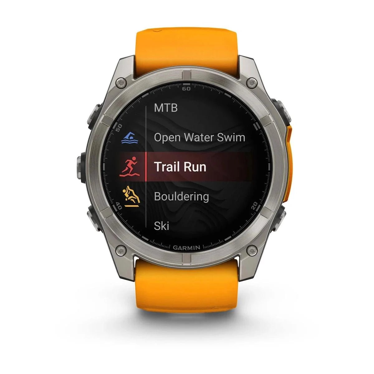 fenix 8 – 51 mm, AMOLED Sapphire, Titanium with Spark Orange/Graphite Silicone Band - Fitness New Zealand