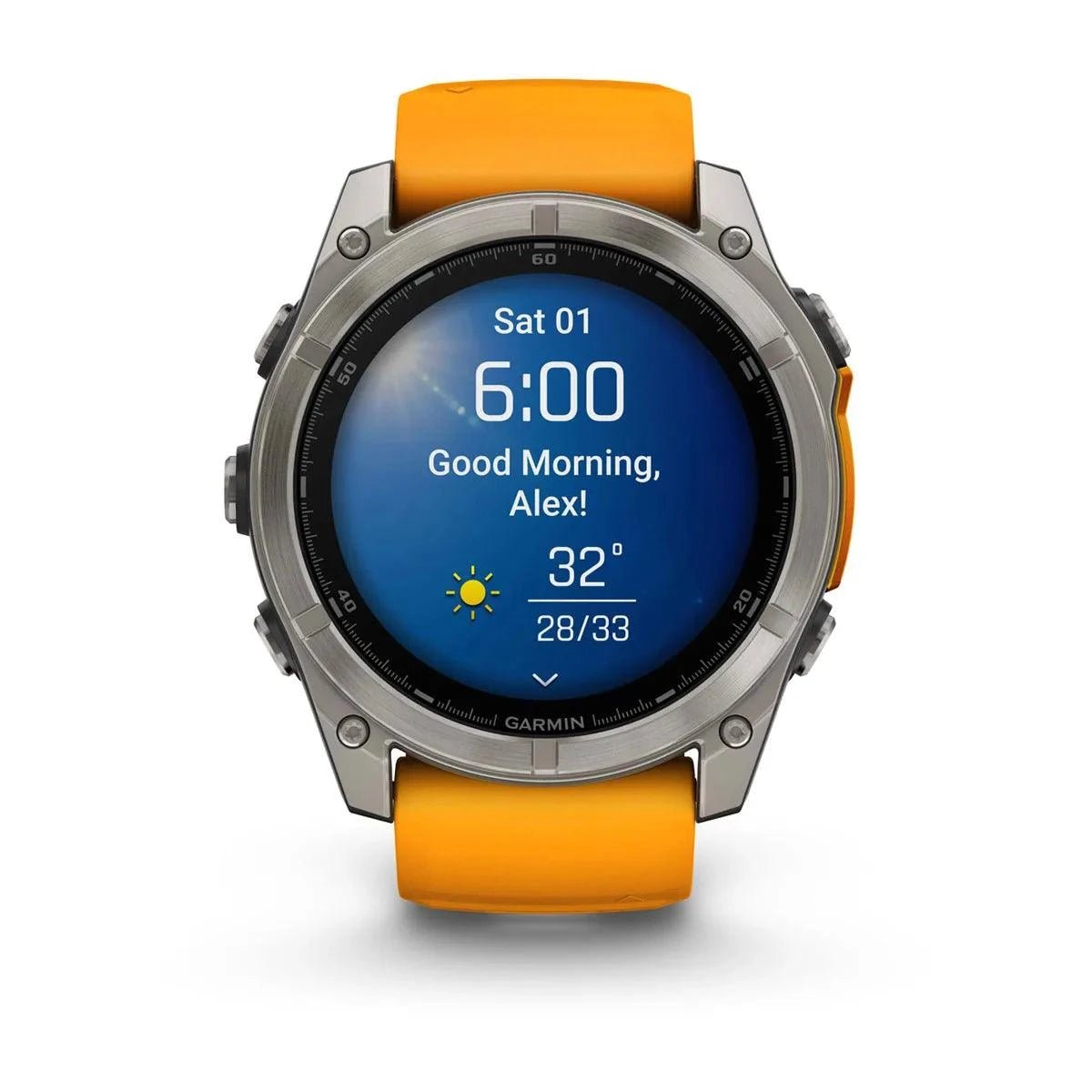 fenix 8 – 51 mm, AMOLED Sapphire, Titanium with Spark Orange/Graphite Silicone Band - Fitness New Zealand