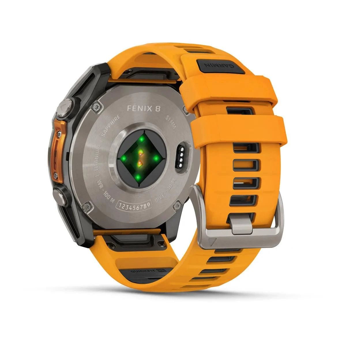 fenix 8 – 51 mm, AMOLED Sapphire, Titanium with Spark Orange/Graphite Silicone Band - Fitness New Zealand