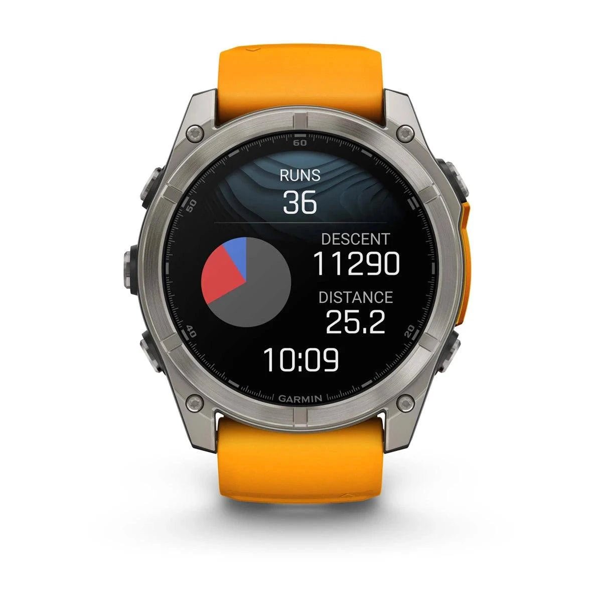 fenix 8 – 51 mm, AMOLED Sapphire, Titanium with Spark Orange/Graphite Silicone Band - Fitness New Zealand