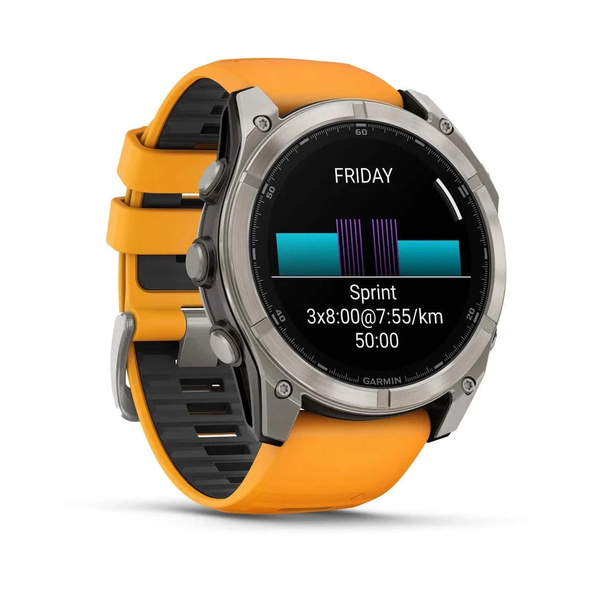 fenix 8 – 51 mm, AMOLED Sapphire, Titanium with Spark Orange/Graphite Silicone Band - Fitness New Zealand