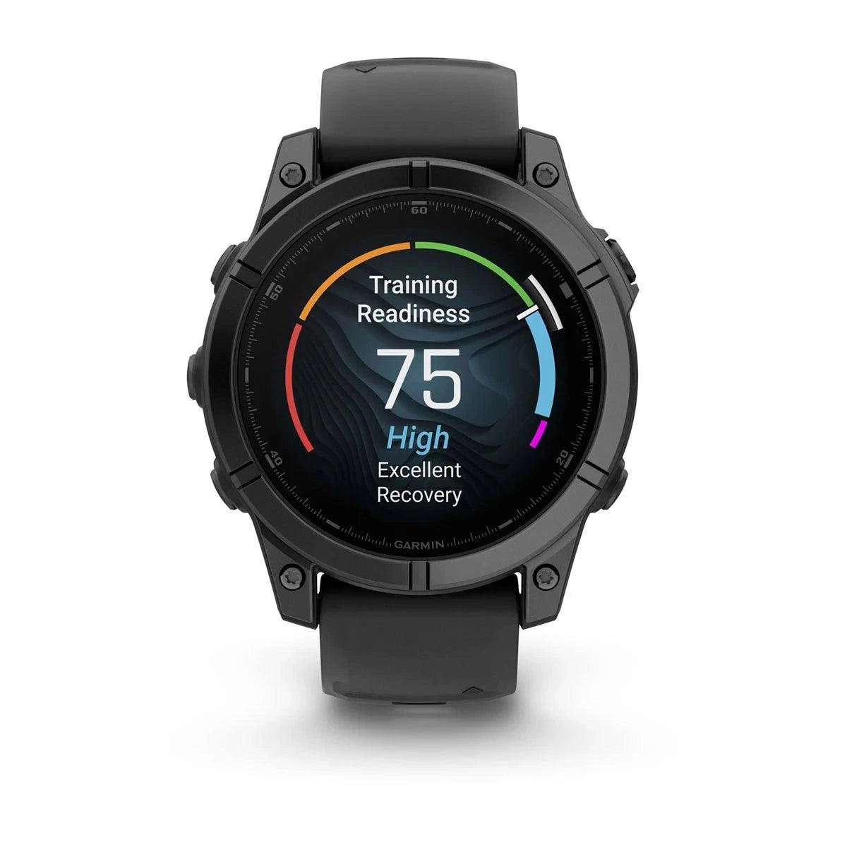 fenix E – 47 mm, AMOLED Slate Grey Steel with Black Silicone Band - Fitness New Zealand