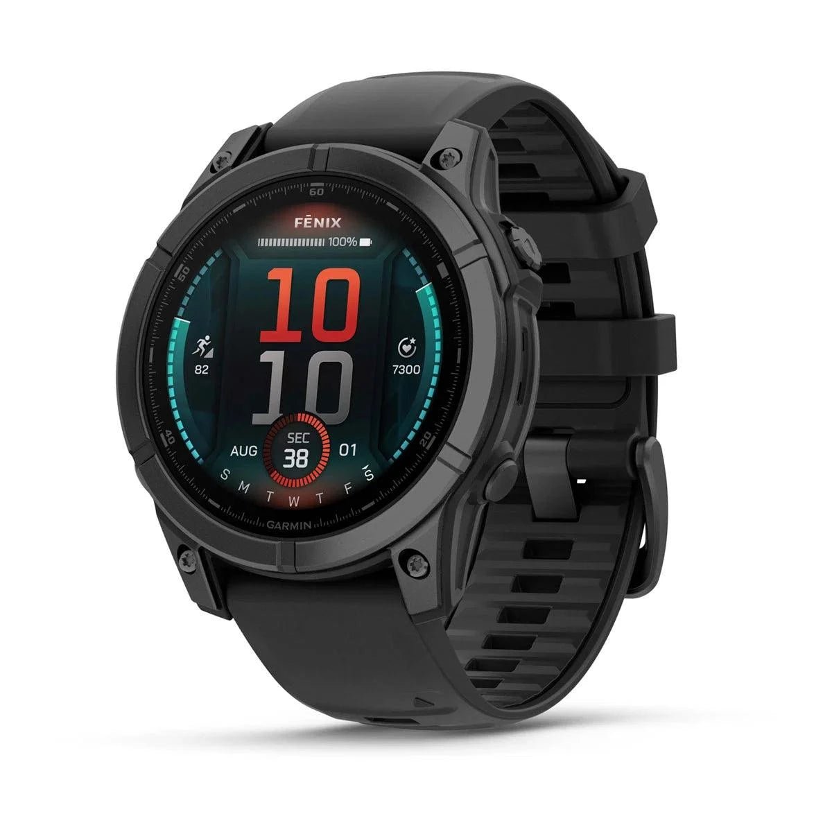 fenix E – 47 mm, AMOLED Slate Grey Steel with Black Silicone Band - Fitness New Zealand