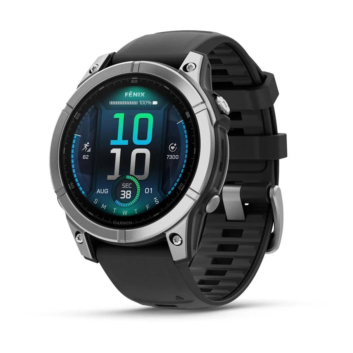 fenix E – 47 mm, AMOLED Stainless Steel with Black Silicone Band - Fitness New Zealand