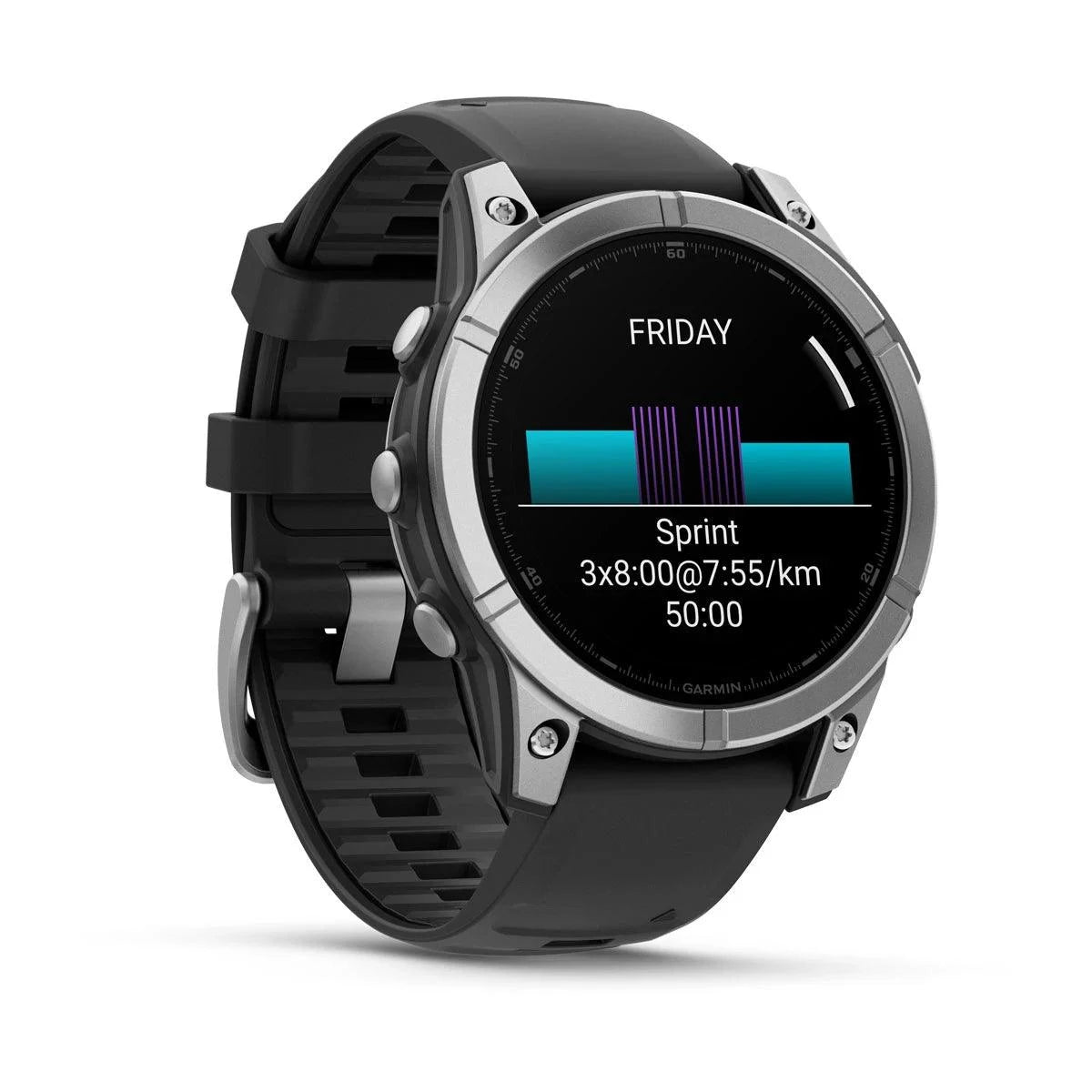 fenix E – 47 mm, AMOLED Stainless Steel with Black Silicone Band - Fitness New Zealand
