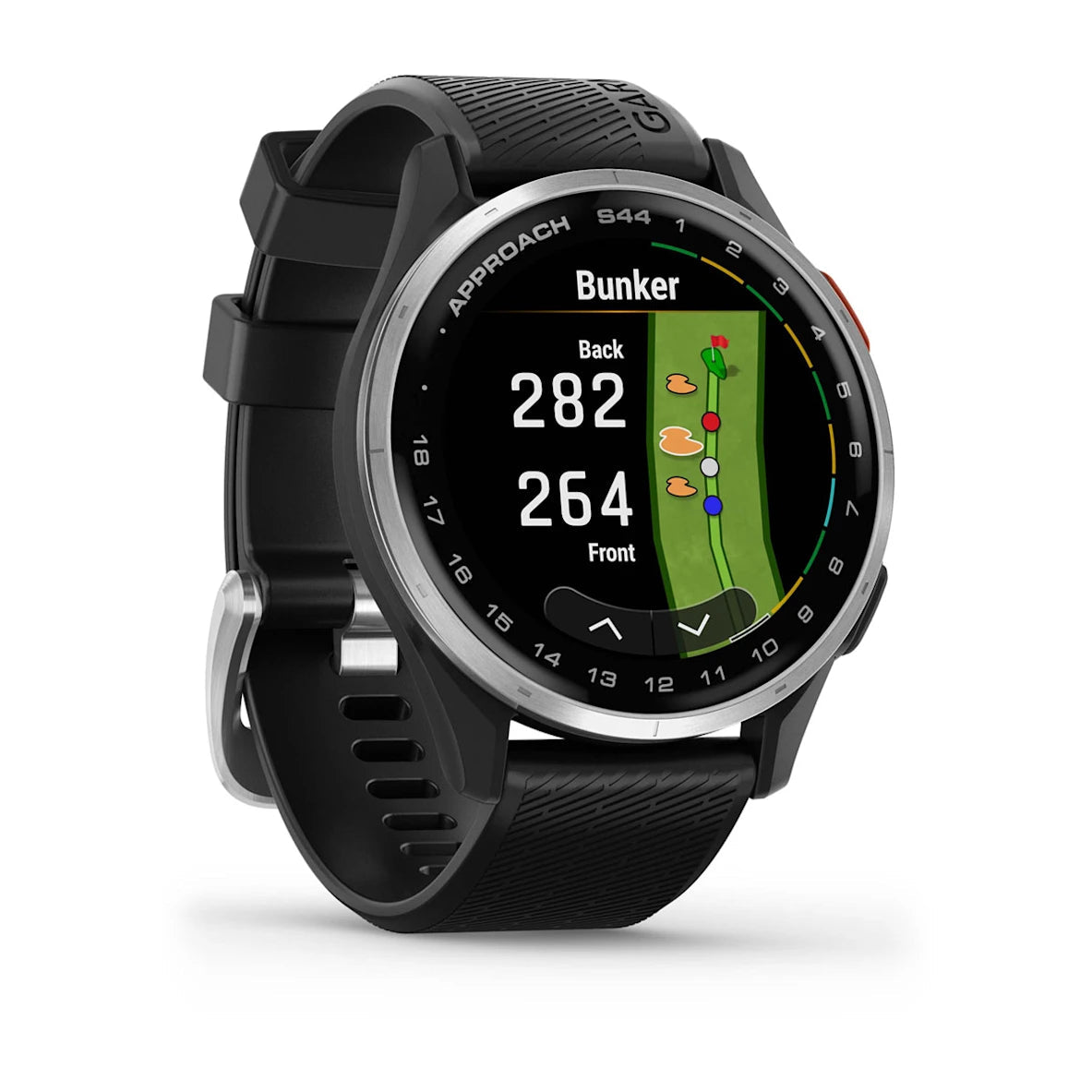 Garmin Approach S44 Silver Aluminium Bezel with Black Silicone Band - Fitness New Zealand