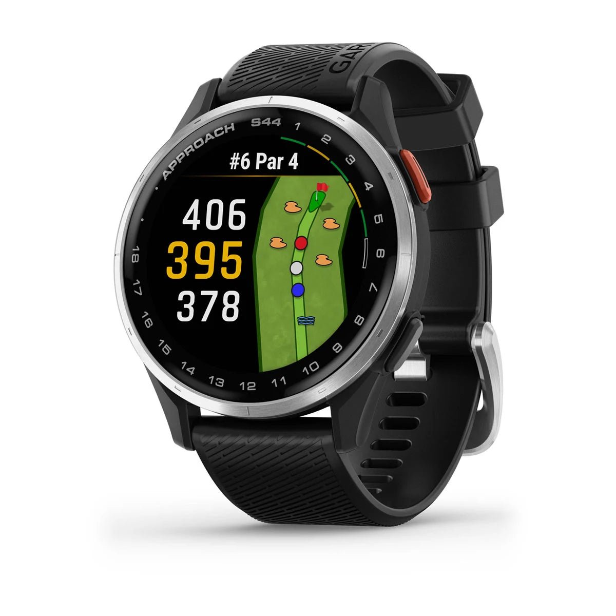 Garmin Approach S44 Silver Aluminium Bezel with Black Silicone Band - Fitness New Zealand