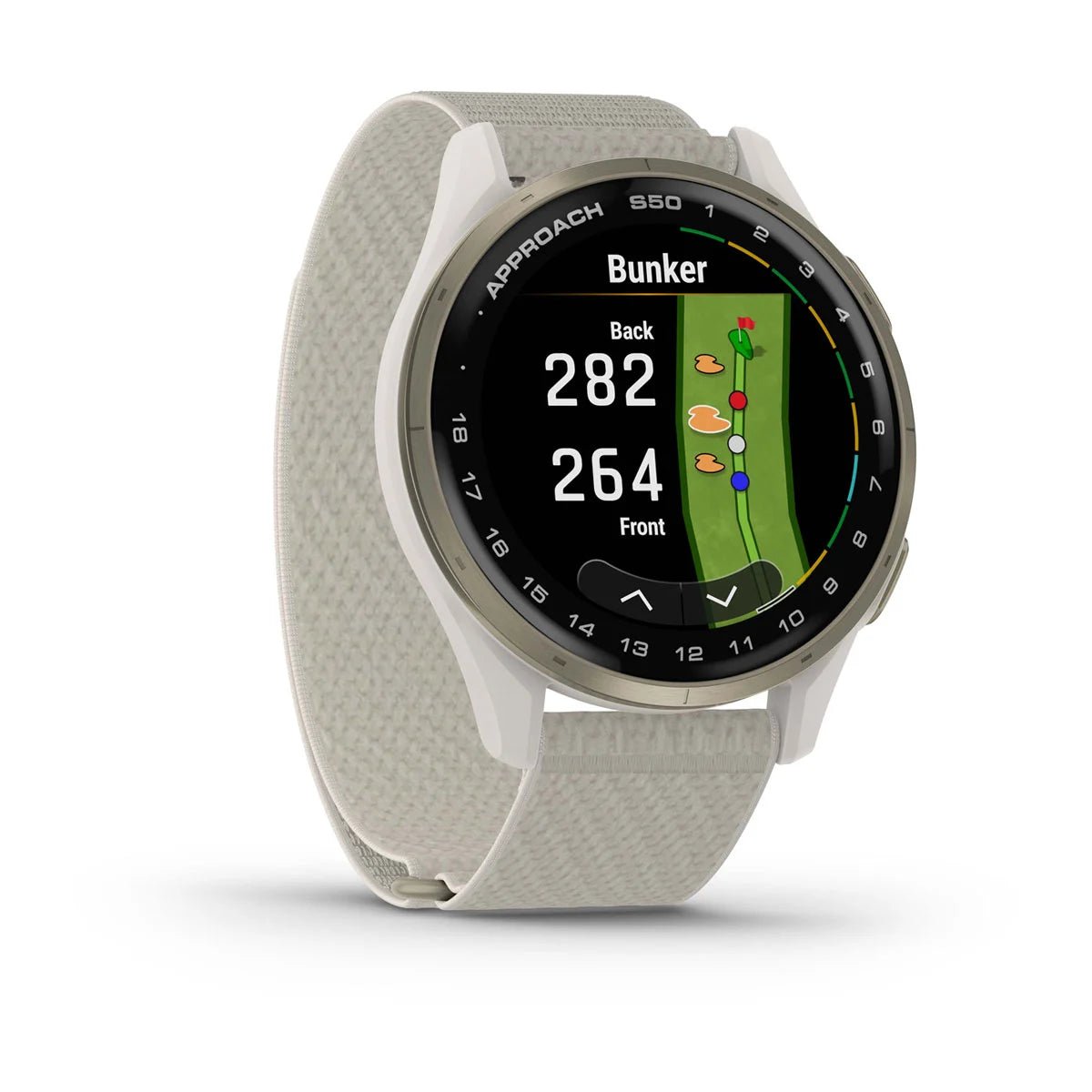 Garmin Approach S50 - Cream Gold Aluminium Bezel with Ivory ComfortFit Nylon Band - Fitness New Zealand