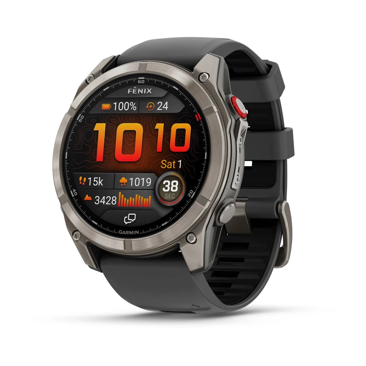 Garmin fenix 8 Pro – 51 mm AMOLED Sapphire, Titanium with Graphite/black silicone band - Fitness New Zealand