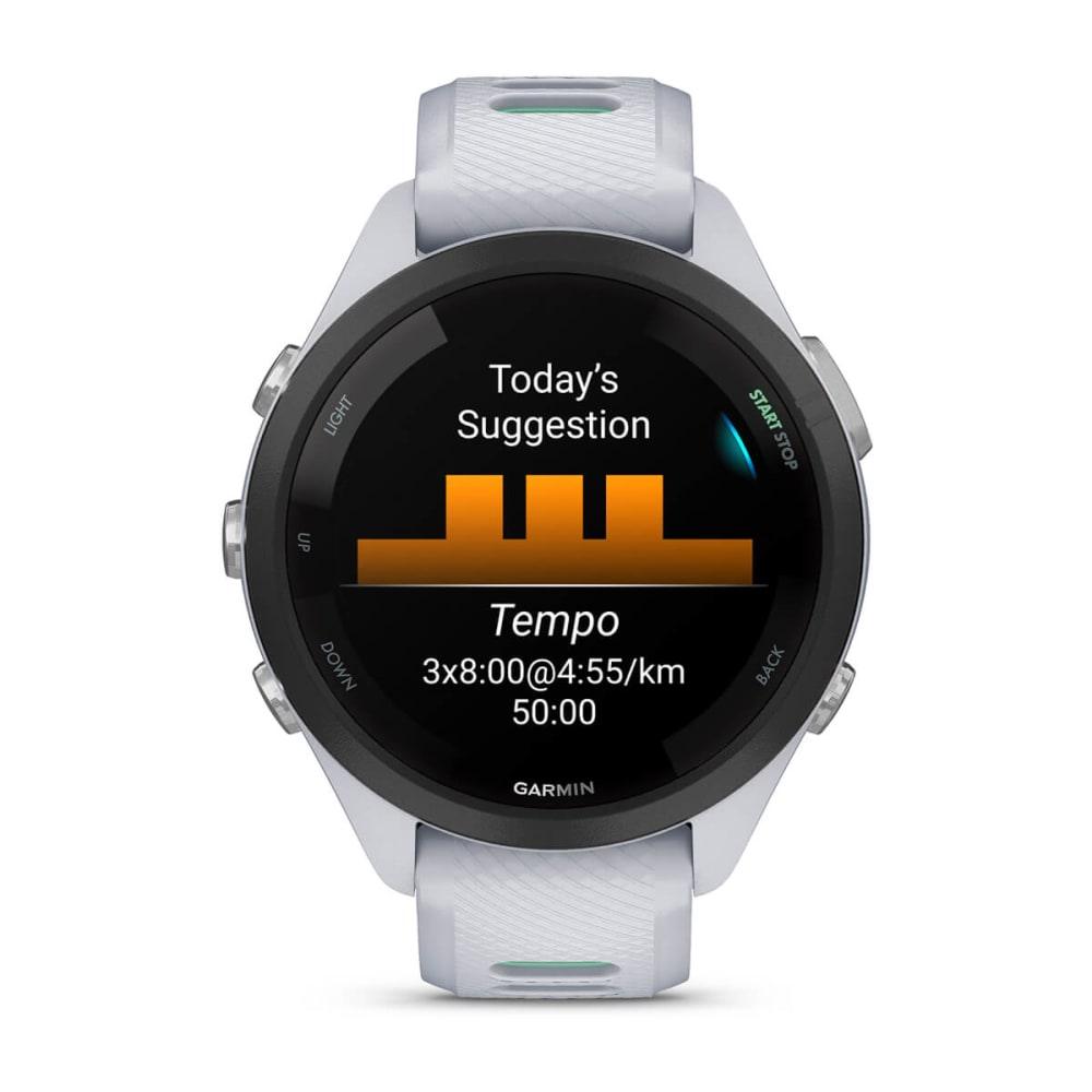 Garmin Forerunner 265S Multisport GPS Smartwatch – Black Bezel with Whitestone/Neo Tropic Silicone Band - Fitness New Zealand