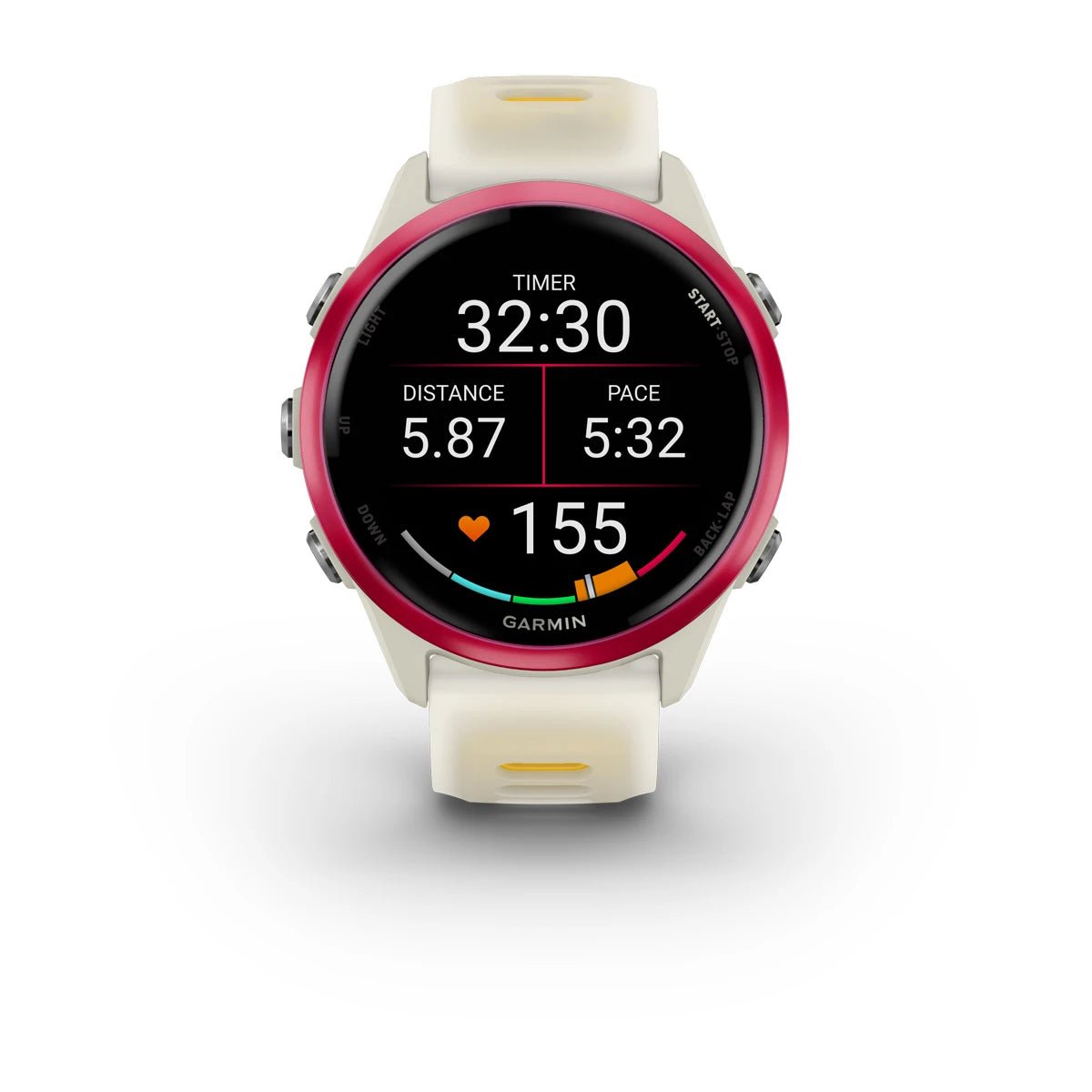 Garmin Forerunner 570 - 42mm Raspberry Aluminium with Translucent Bone/Mango Band - Fitness New Zealand