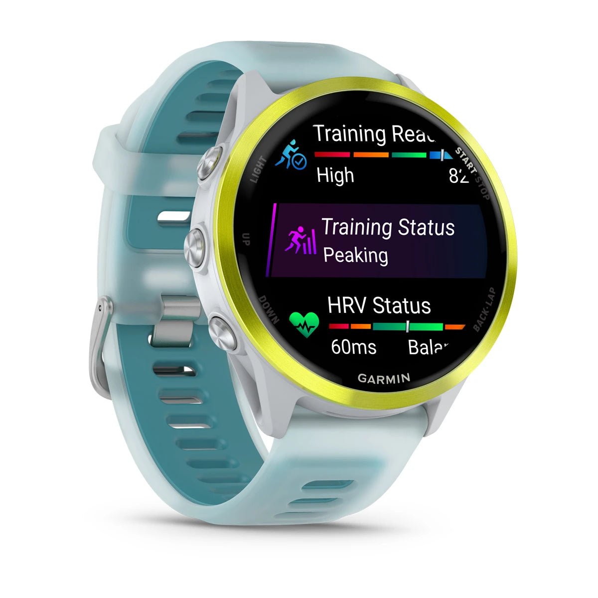 Garmin Forerunner 570 - 47mm - Amp Yellow AluminiumAluminium with Translucent Whitestone/Turquoise Band - Fitness New Zealand