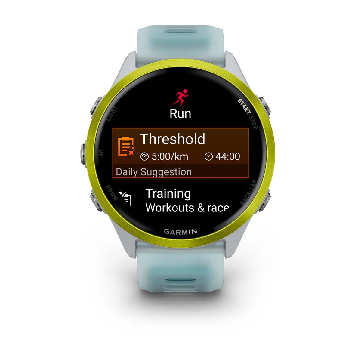 Garmin Forerunner 570 - 47mm - Amp Yellow AluminiumAluminium with Translucent Whitestone/Turquoise Band - Fitness New Zealand