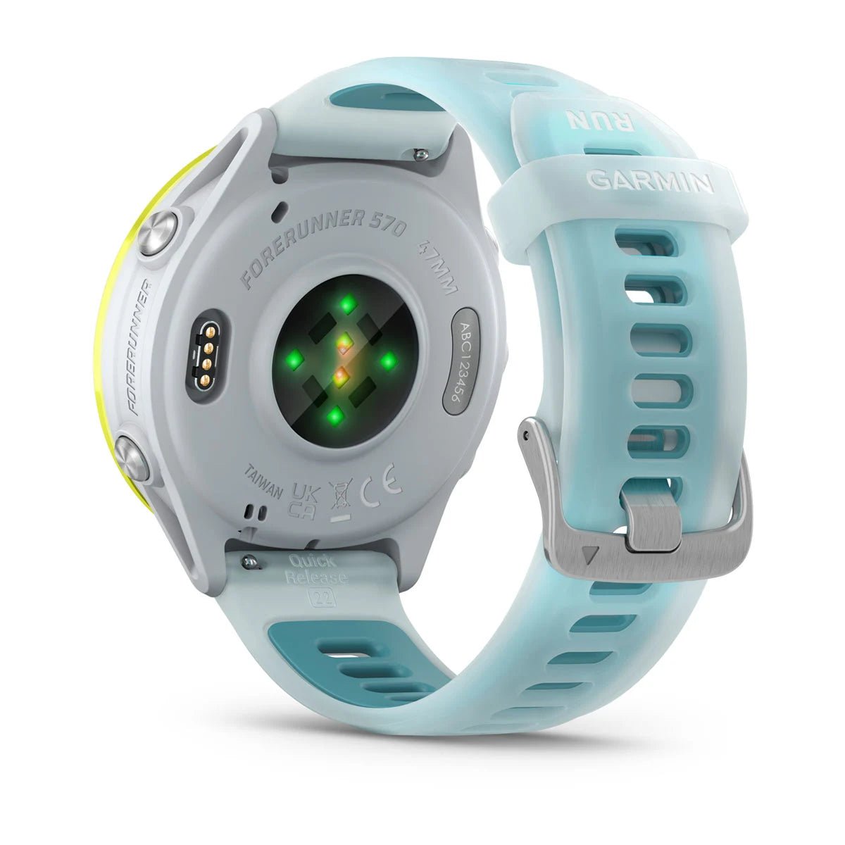 Garmin Forerunner 570 - 47mm - Amp Yellow AluminiumAluminium with Translucent Whitestone/Turquoise Band - Fitness New Zealand