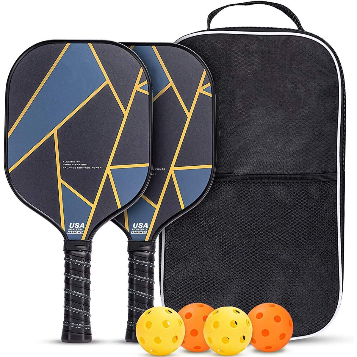 Lightning Pickleball SET 2x Paddles 4x balls - Fitness New Zealand