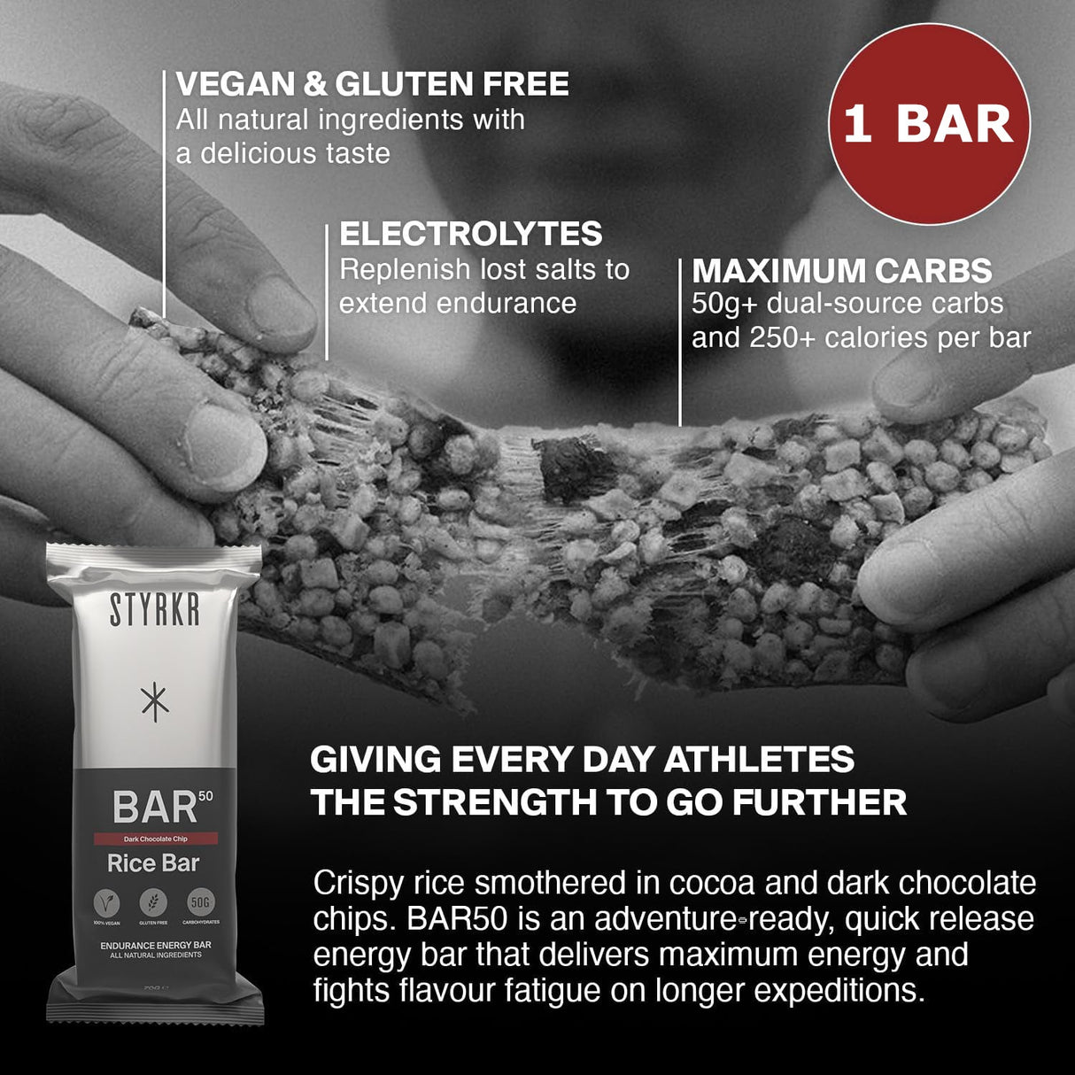 Styrkr BAR50 Dark Chocolate Chip Energy Bar - Fitness New Zealand