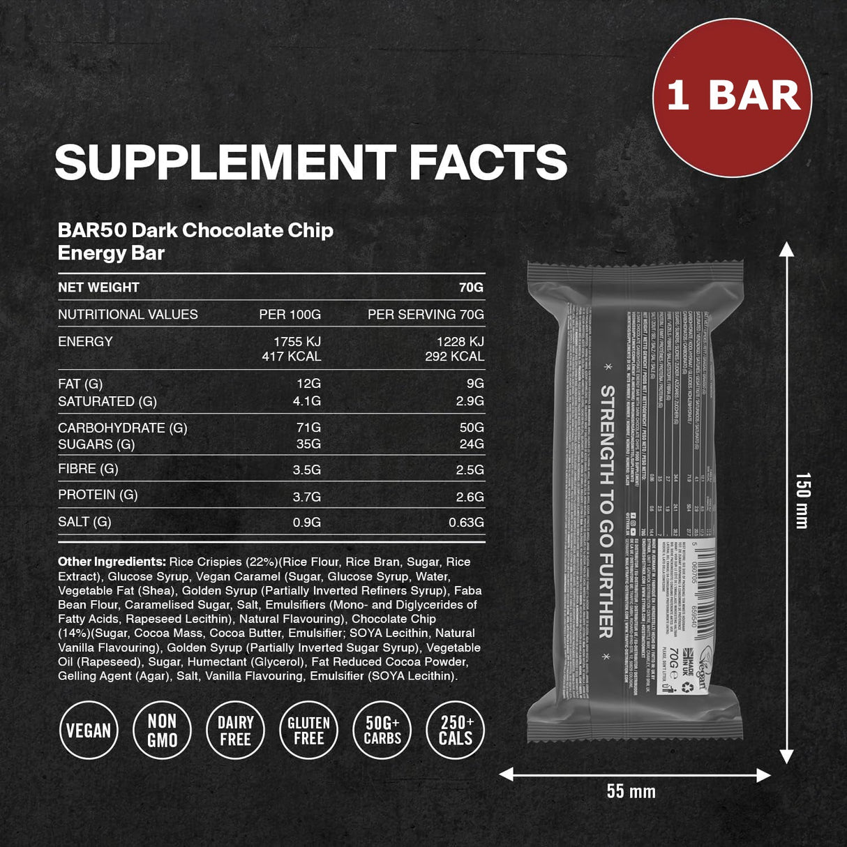 Styrkr BAR50 Dark Chocolate Chip Energy Bar - Fitness New Zealand