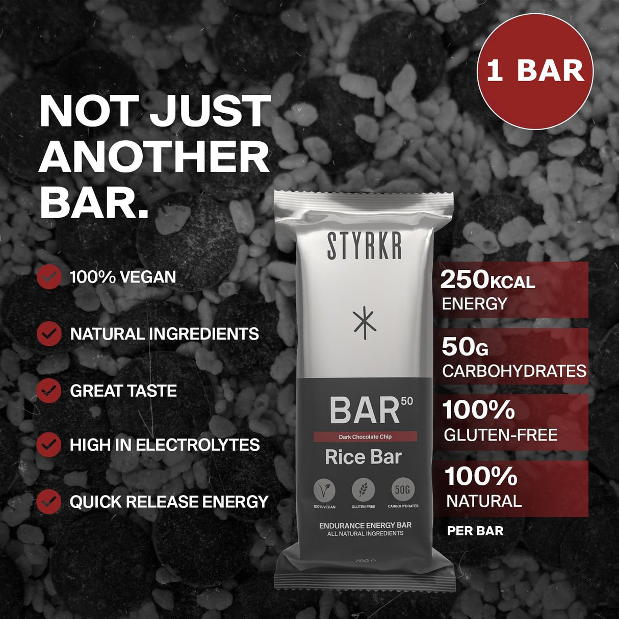 Styrkr BAR50 Dark Chocolate Chip Energy Bar - Fitness New Zealand