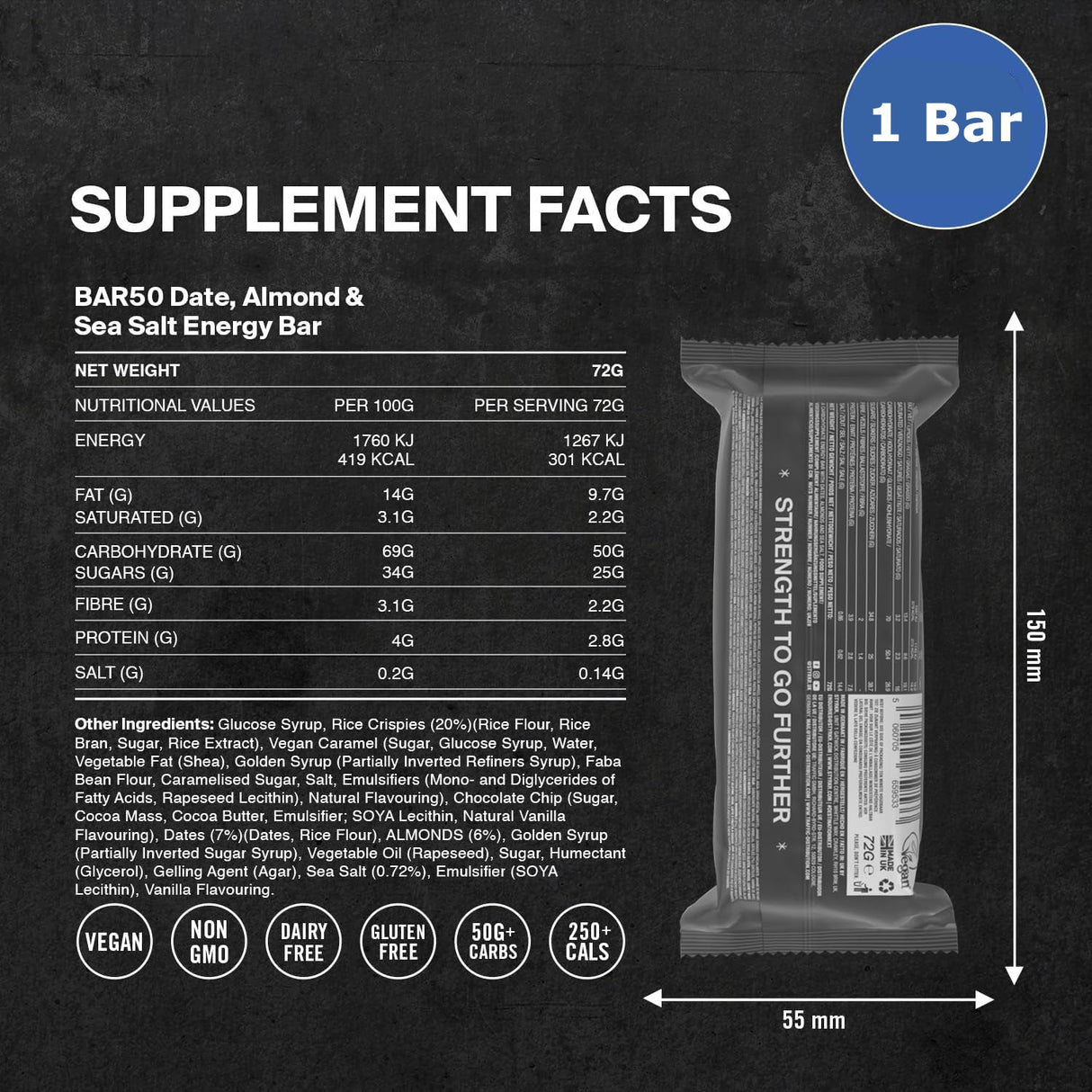 Styrkr BAR50 Date, Almond & Sea Salt Energy Bar - Fitness New Zealand