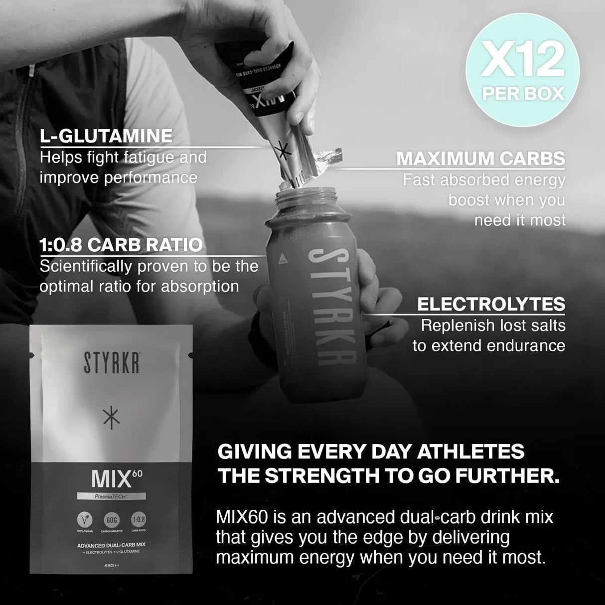 Styrkr MIX60 Dual - Carb Energy Drink Mix - Box of 12 - Fitness New Zealand