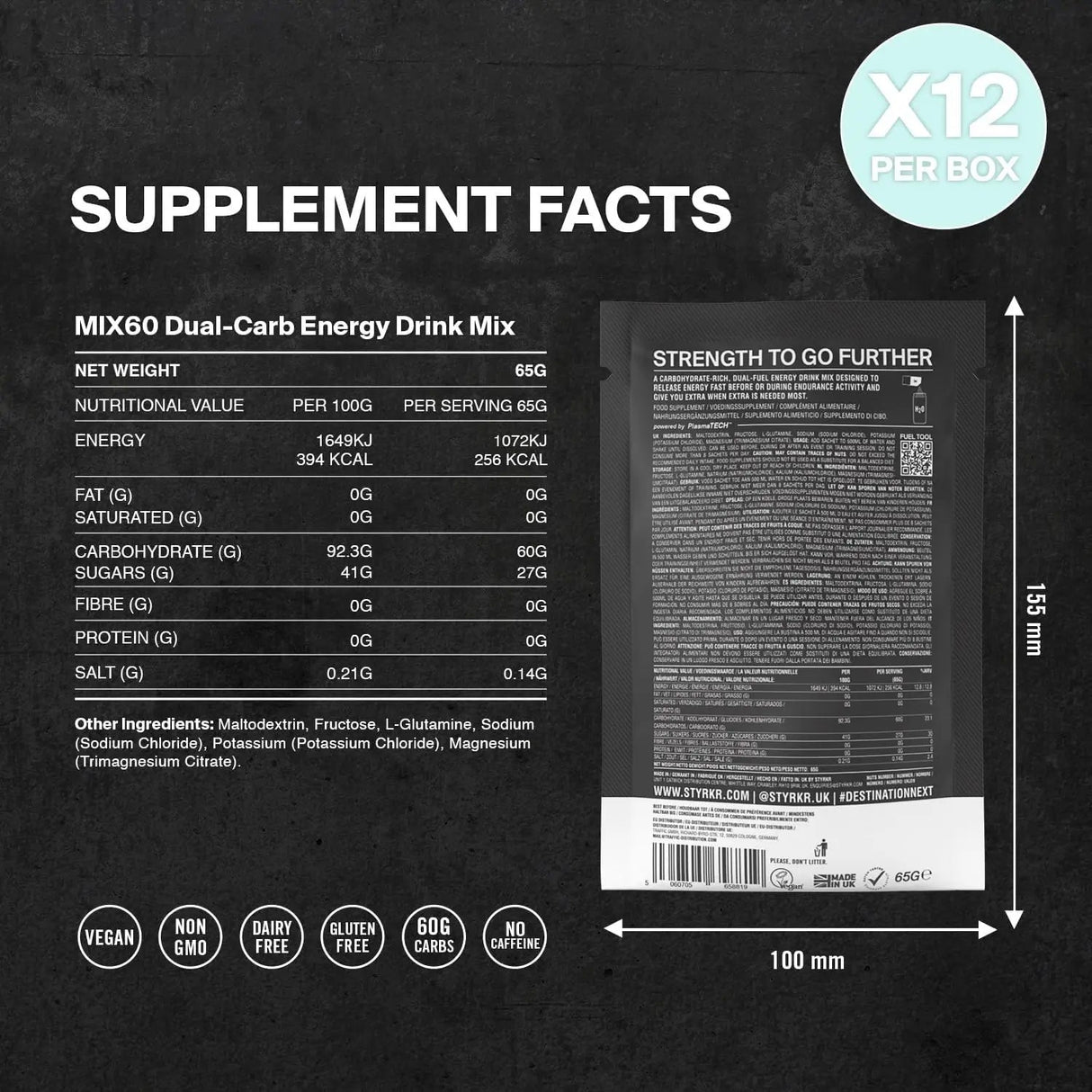 Styrkr MIX60 Dual - Carb Energy Drink Mix - Box of 12 - Fitness New Zealand