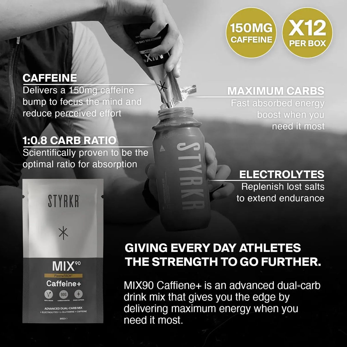 Styrkr Mix90 Caffeine Dual - Carb Energy Drink Mix - 12 of Box - Fitness New Zealand