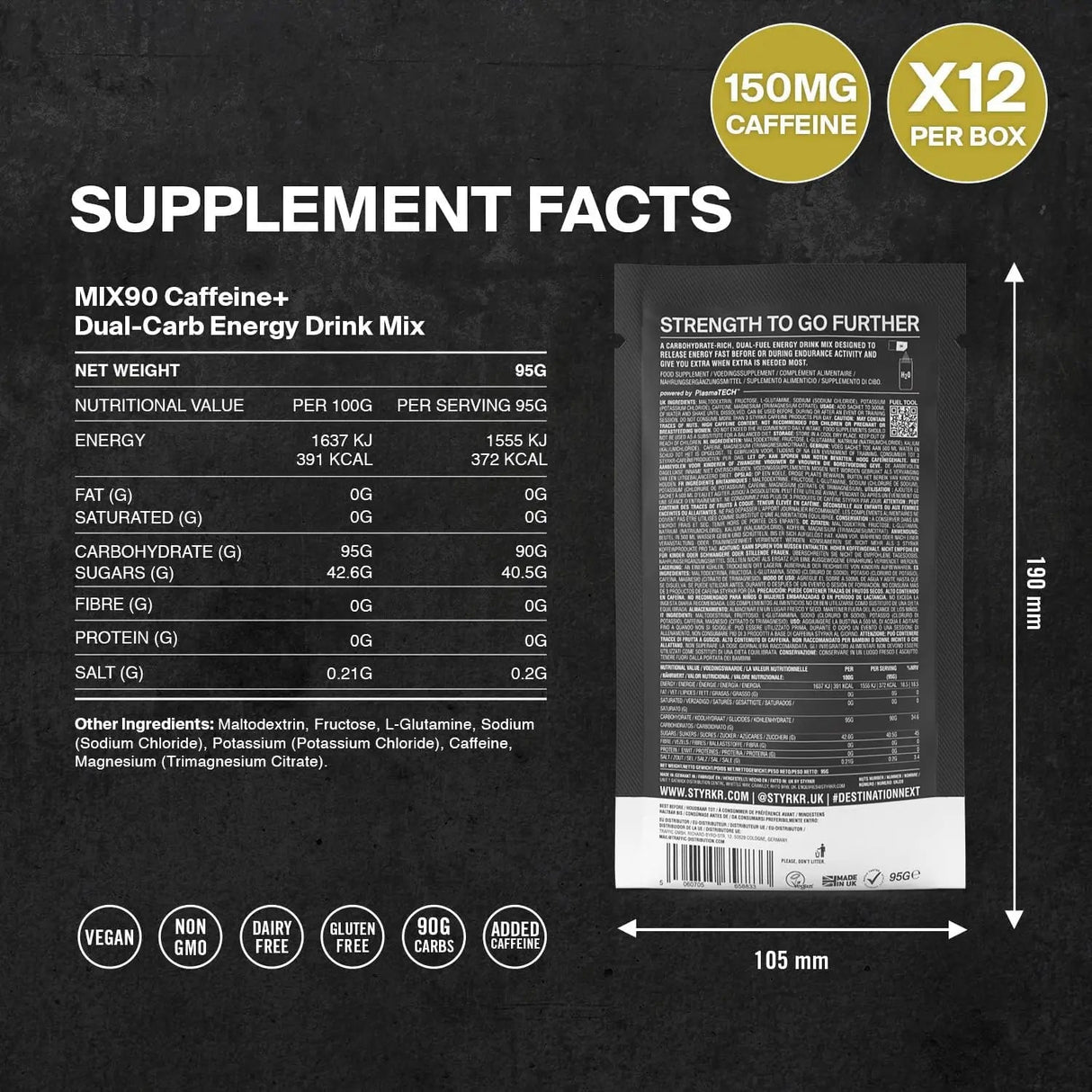 Styrkr Mix90 Caffeine Dual - Carb Energy Drink Mix - 12 of Box - Fitness New Zealand