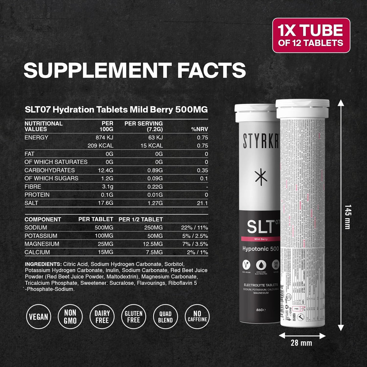 Styrkr SLT07 Hydration Tablets Mild Berry - 500MG - Fitness New Zealand