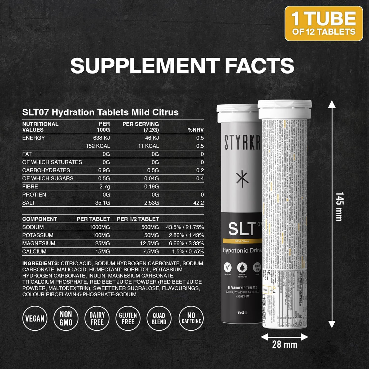 Styrkr SLT07 Hydration Tablets Mild Citrus - 1000MG - Fitness New Zealand