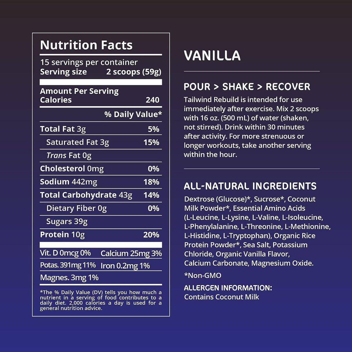 Tailwind Nutrition REBUILD Recovery Drink - Vanilla - Fitness New Zealand