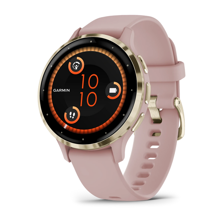 Garmin Venu 3S, Soft Gold Stainless Steel Bezel with Dust Rose Case and Silicone Band