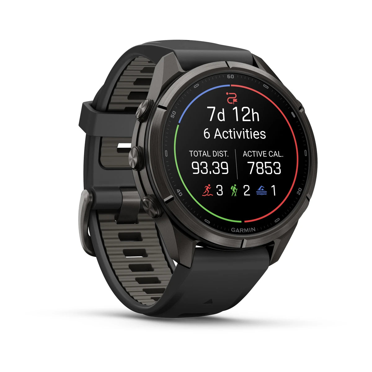 fenix 9 Pro - 43mm - Carbon Grey DLC Titanium with Black/Pebble Grey Silicone Band